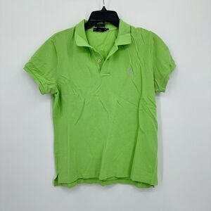 Y2K Ralph Lauren Polo Shirt Womens XL Bright Green Skinny Golf Luxury Preppy
